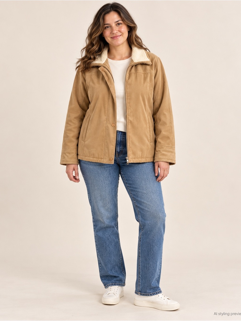London Fog Limited Edition Women’s Tan Faux Suede Sherpa Collar Jacket Large